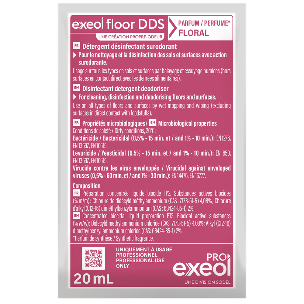Détergent désinfectant surodorant sols Floral — DDS Exeol Floor carton 250×20 ml