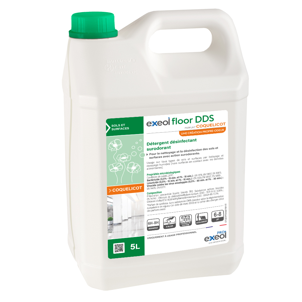 Détergent désinfectant surodorant sols Coquelicot — DDS Exeol Floor 5L
