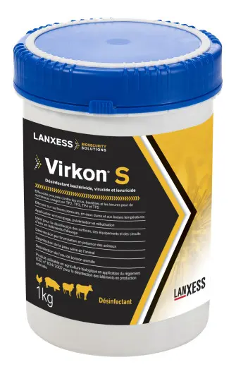 Désinfectant poudre virucide élevage & biosécurité — Virkon S 1 kg (agriculture biologique)