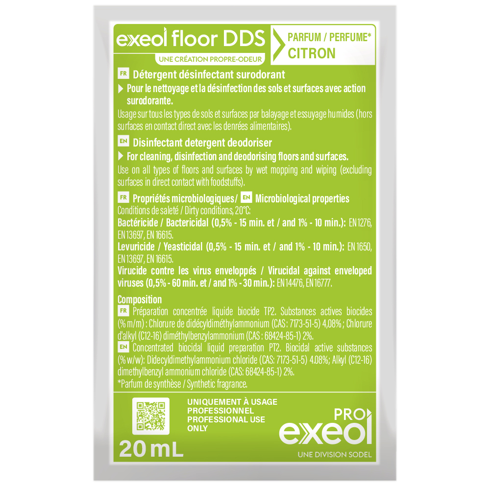 Détergent désinfectant surodorant Citron — Carton 250 dosettes 20 mL