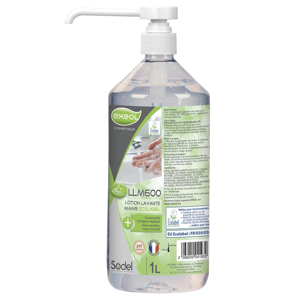 Lotion lavante mains écolabel — flacon pompe 1 L - EXEOL
