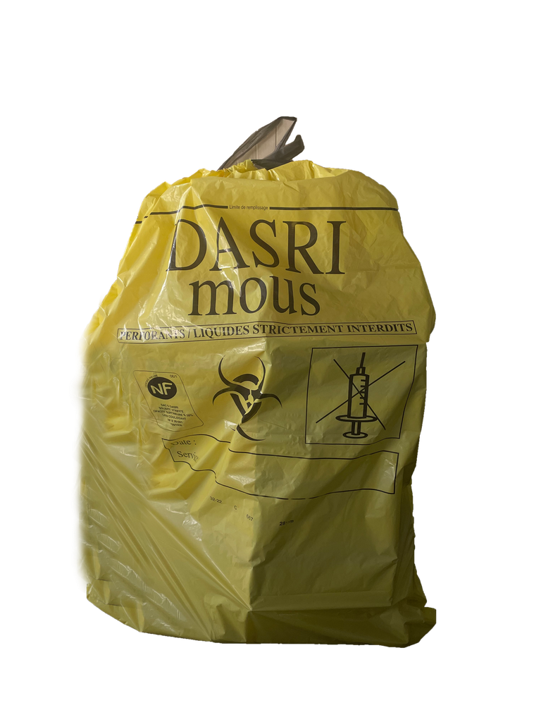 Sac DASRI jaune 100 L 22 µm BD à lien coulissant — carton de 300