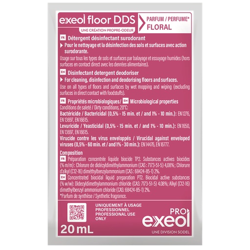 [DE0004] Détergent désinfectant surodorant Floral — Carton 250 dosettes 20 mL