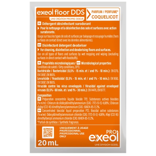 [DE0039] Détergent désinfectant surodorant sols Coquelicot — DDS Exeol Floor carton 250×20 ml