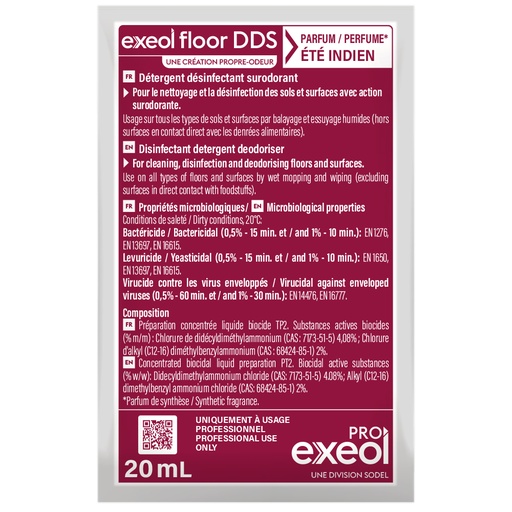 [DE0042] Détergent désinfectant surodorant Été indien — Carton 250 dosettes 20 mL