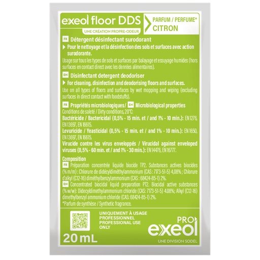 [DE0214] Détergent désinfectant surodorant Citron — Carton 250 dosettes 20 mL