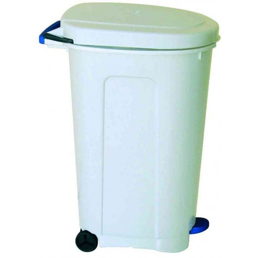 [MN0105] Poubelle PPL blanche à pédales 90 L avec roulettes